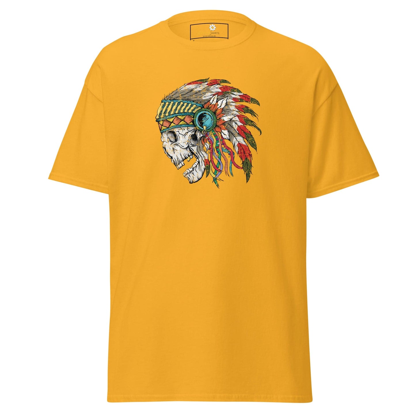 Unisex classic t-shirt - SKULL NATIVE INDIAN - REGULAR - Gold / S