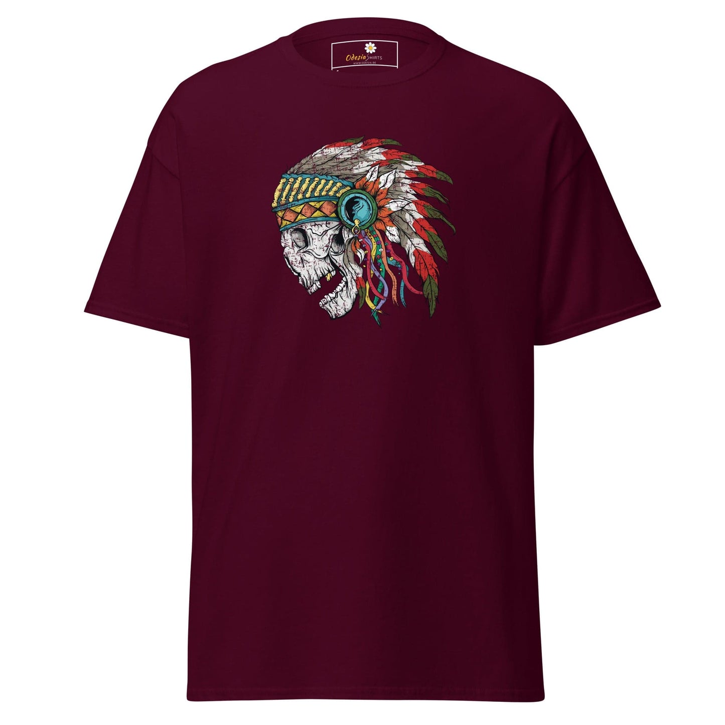 Unisex classic t-shirt - SKULL NATIVE INDIAN - REGULAR - Maroon / S