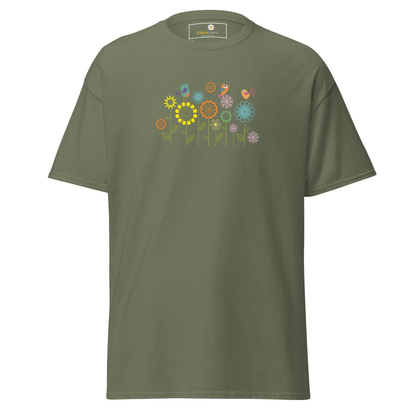 Unisex classic tee - ANIMALS BIRDS ON FLOWERS - REGULAR - Military Green / S