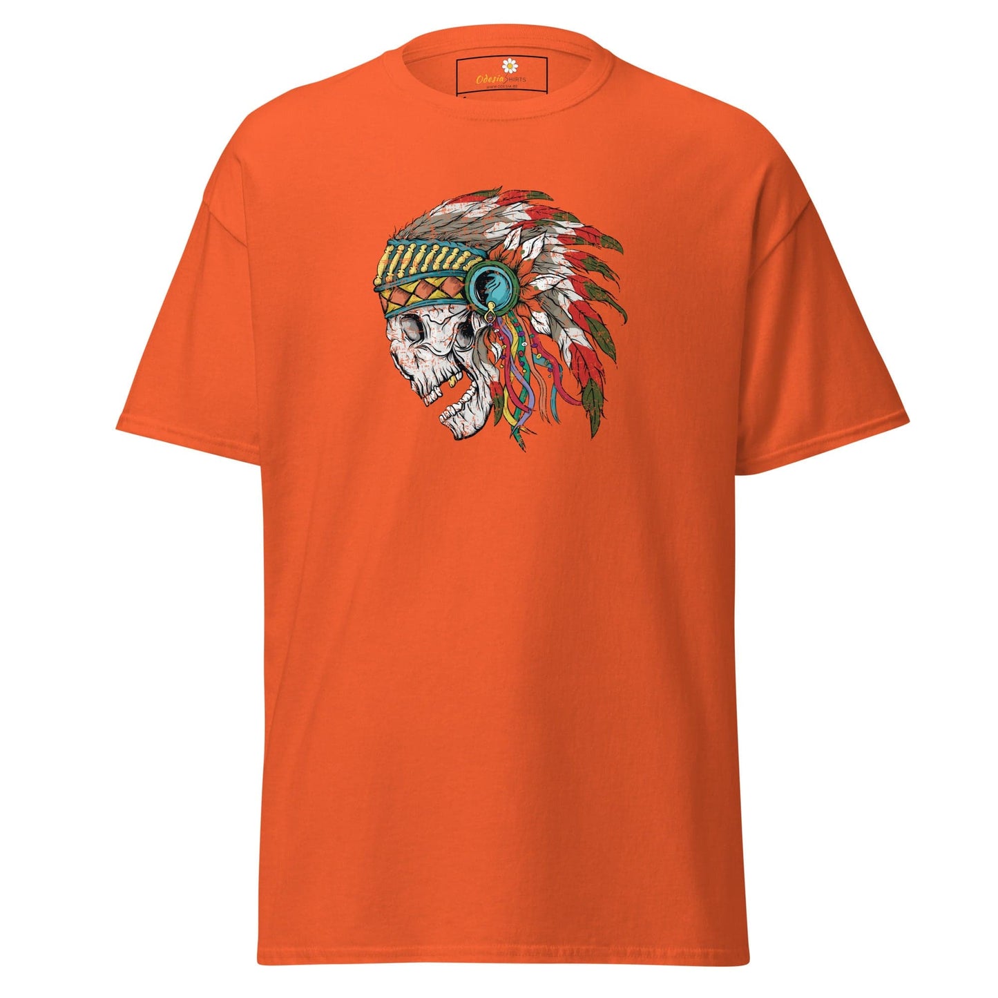 Unisex classic t-shirt - SKULL NATIVE INDIAN - REGULAR - Orange / S