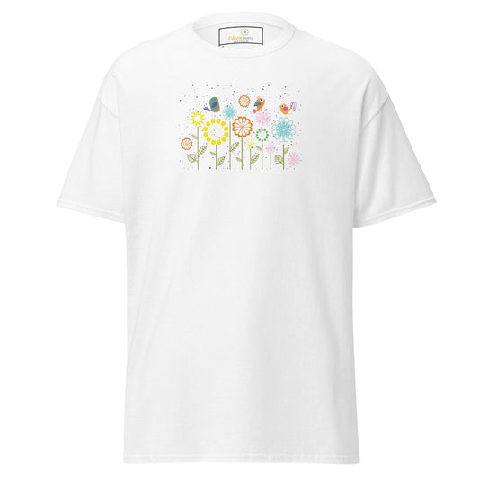 Unisex classic tee - ANIMALS BIRDS ON FLOWERS - REGULAR - White / S