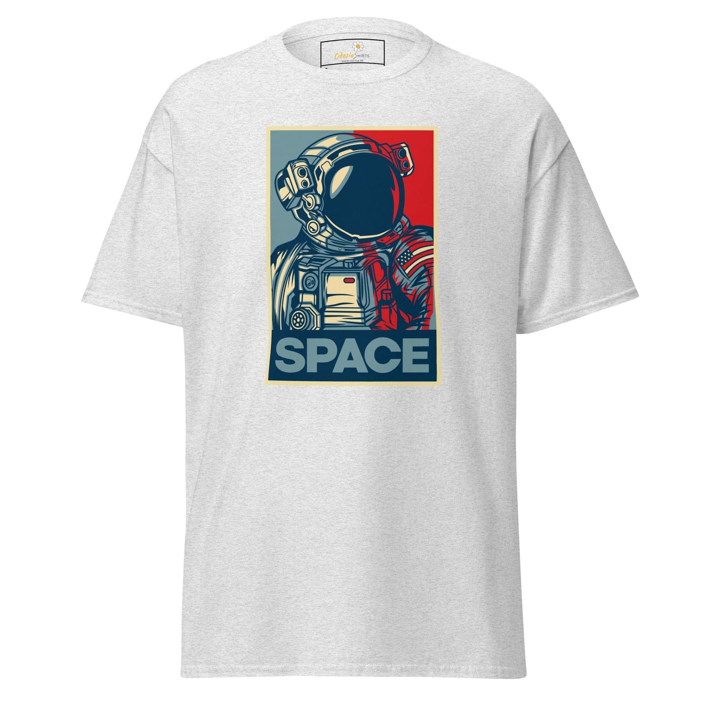 White T-shirt with astronaut graphic for men and women in S to XL sizes