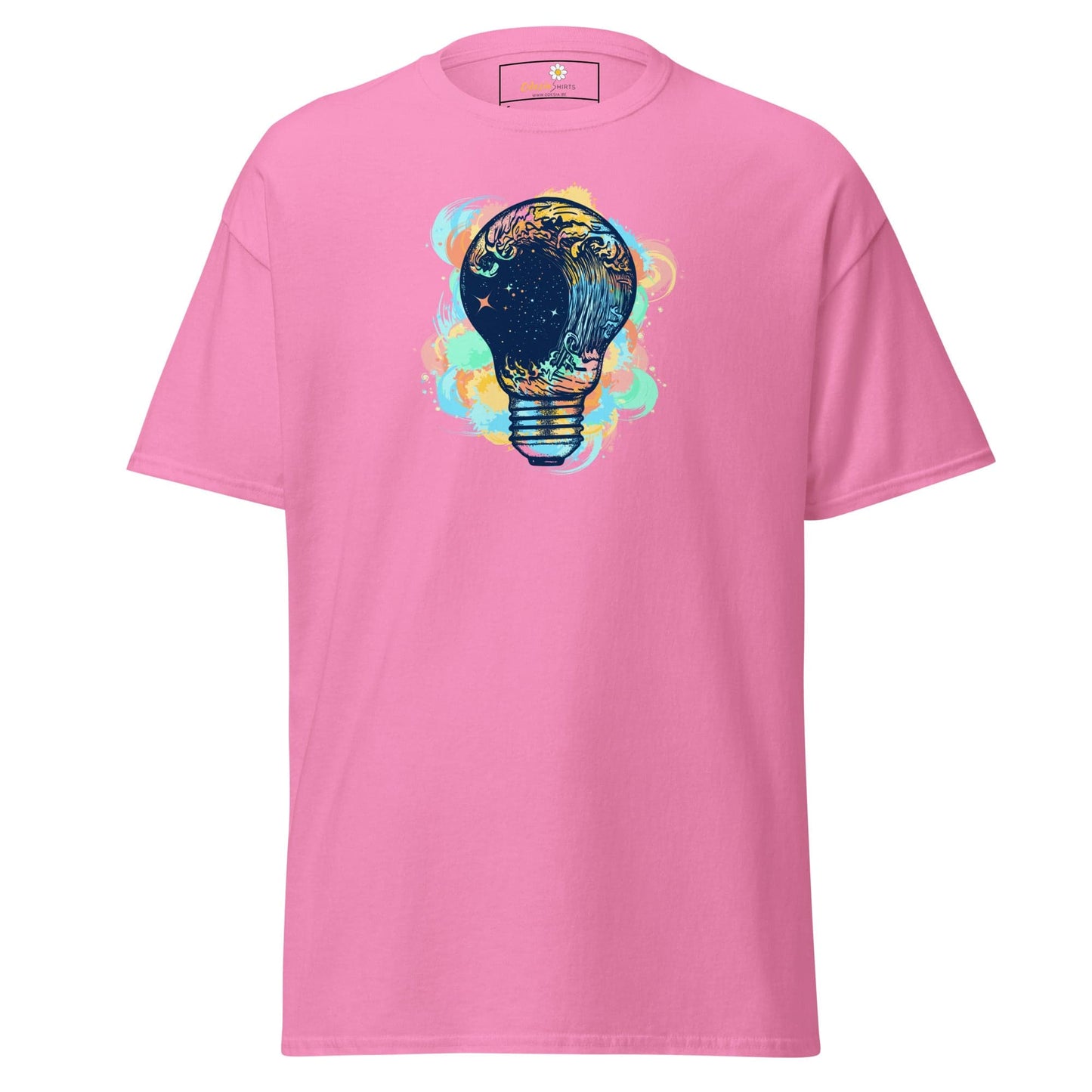 Pink T-shirt with lightbulb design from T-SHIRT DESIGN TEE for Men and Women