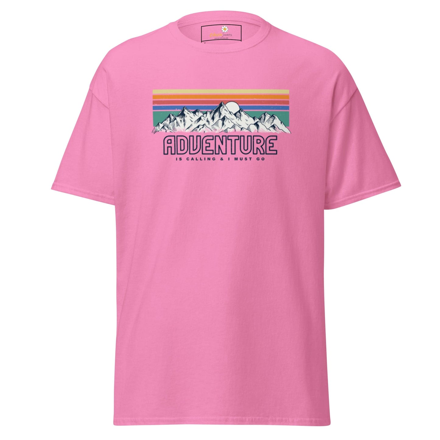 Pink T-shirt with mountain graphic from T-Shirt Design Tee for Men and Women S to XL