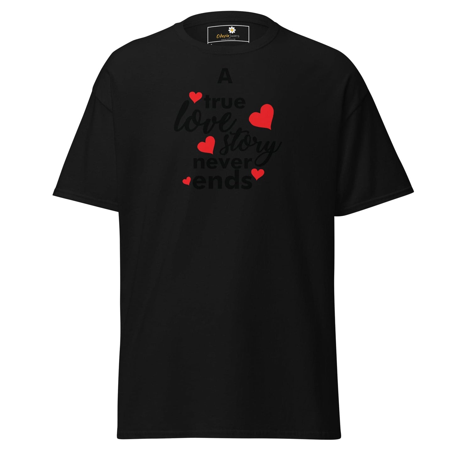 Black love-themed graphic T-shirt for Men and Women, available in sizes S to XL