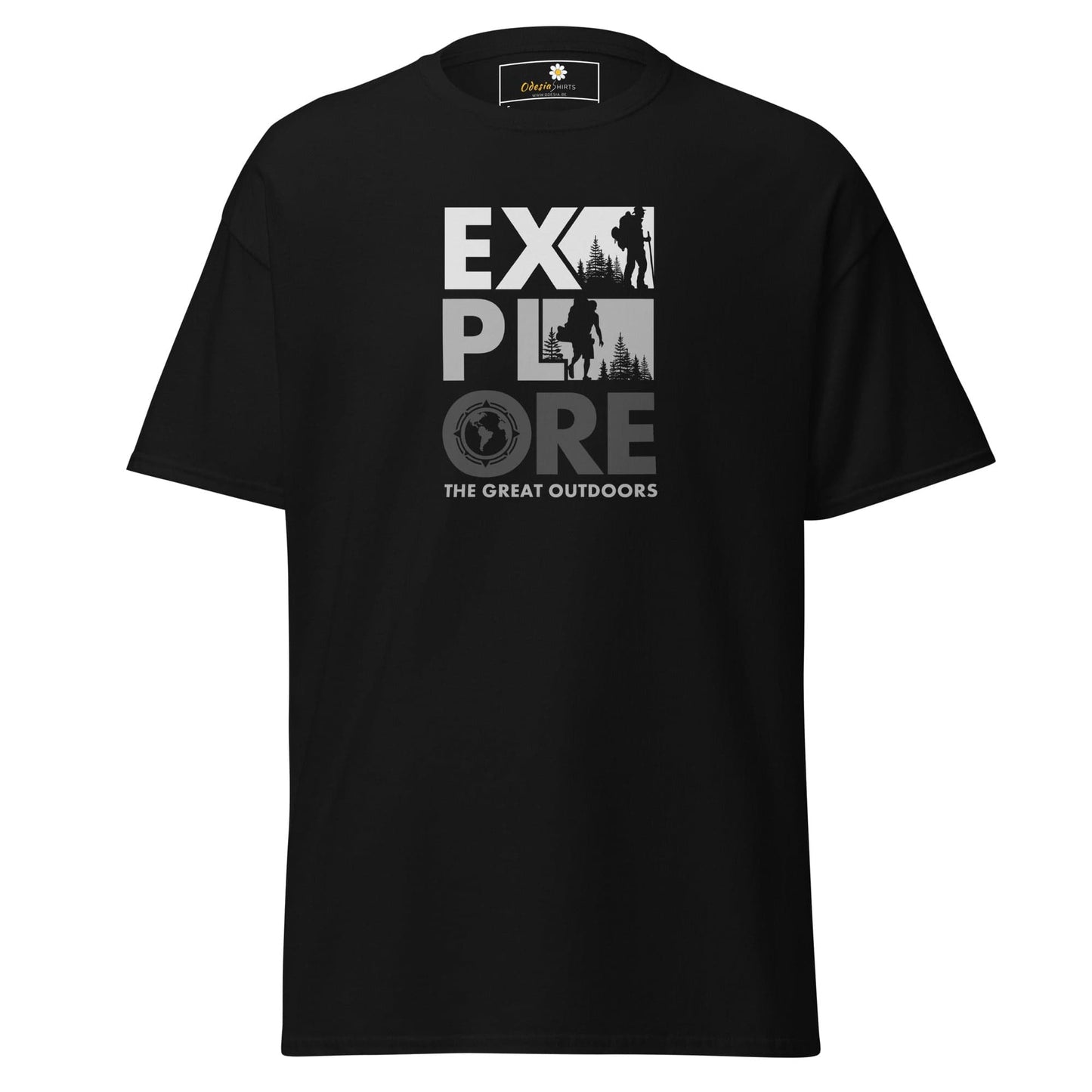 Black T-shirt with Explore graphic from T-SHIRT DESIGN TEE collection for Men and Women