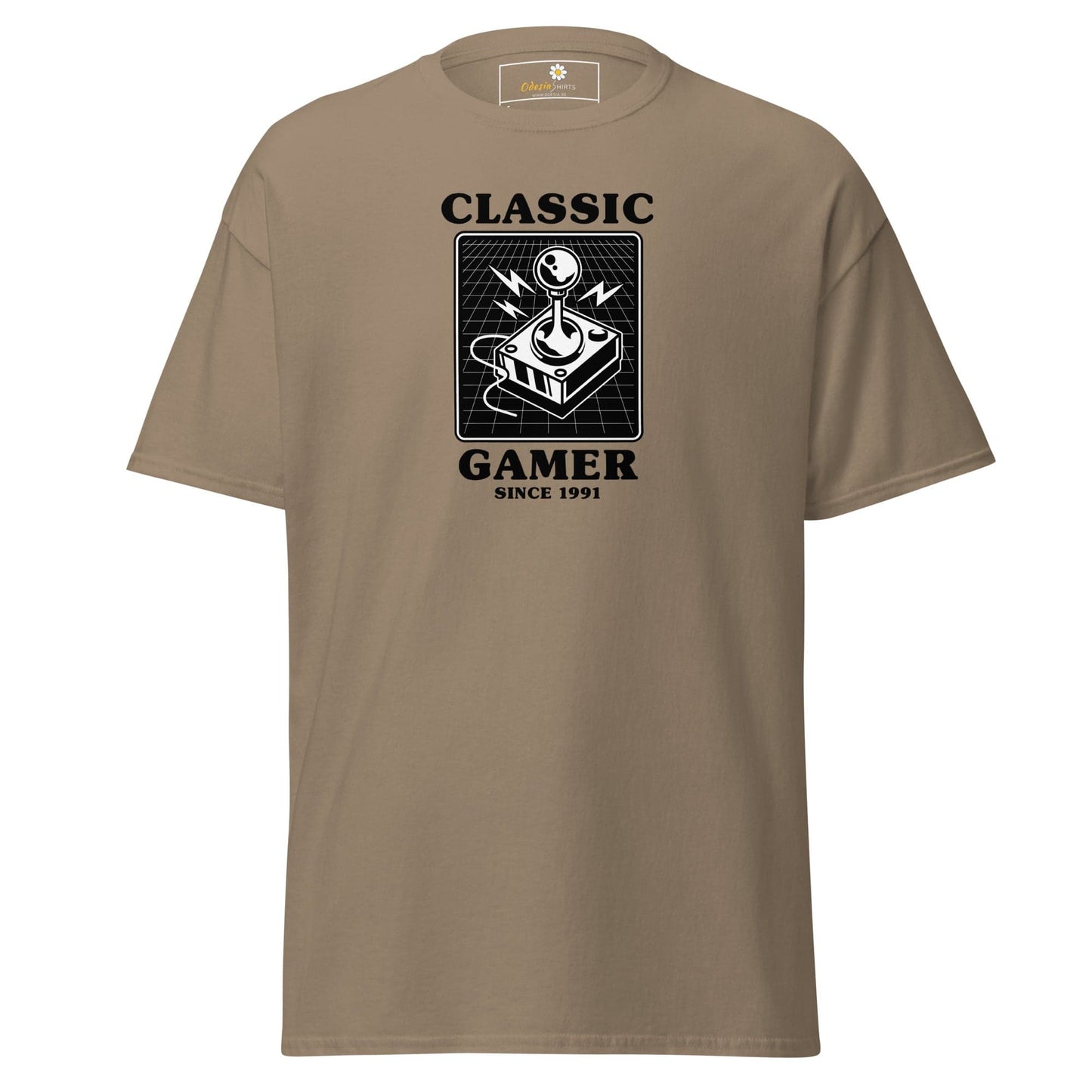 Khaki T-shirt with retro gaming design for Men and Women in sizes S to XL