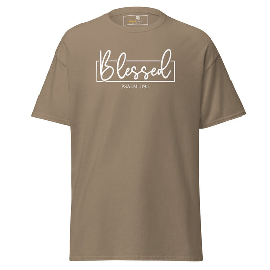 Khaki T-shirt with Blessed graphic for Men and Women, Available in S to XL sizes