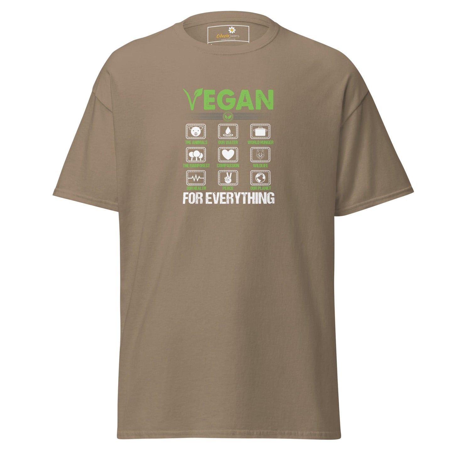 Khaki T-Shirt with Vegan Graphic for Men and Women in Sizes S to XL