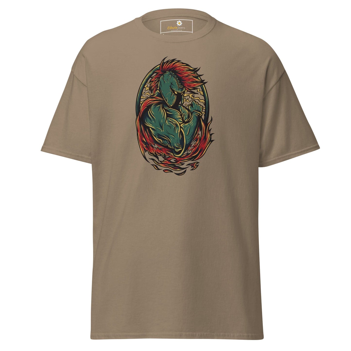 Khaki T-shirt with warrior graphic from T-SHIRT DESIGN TEE for Men and Women
