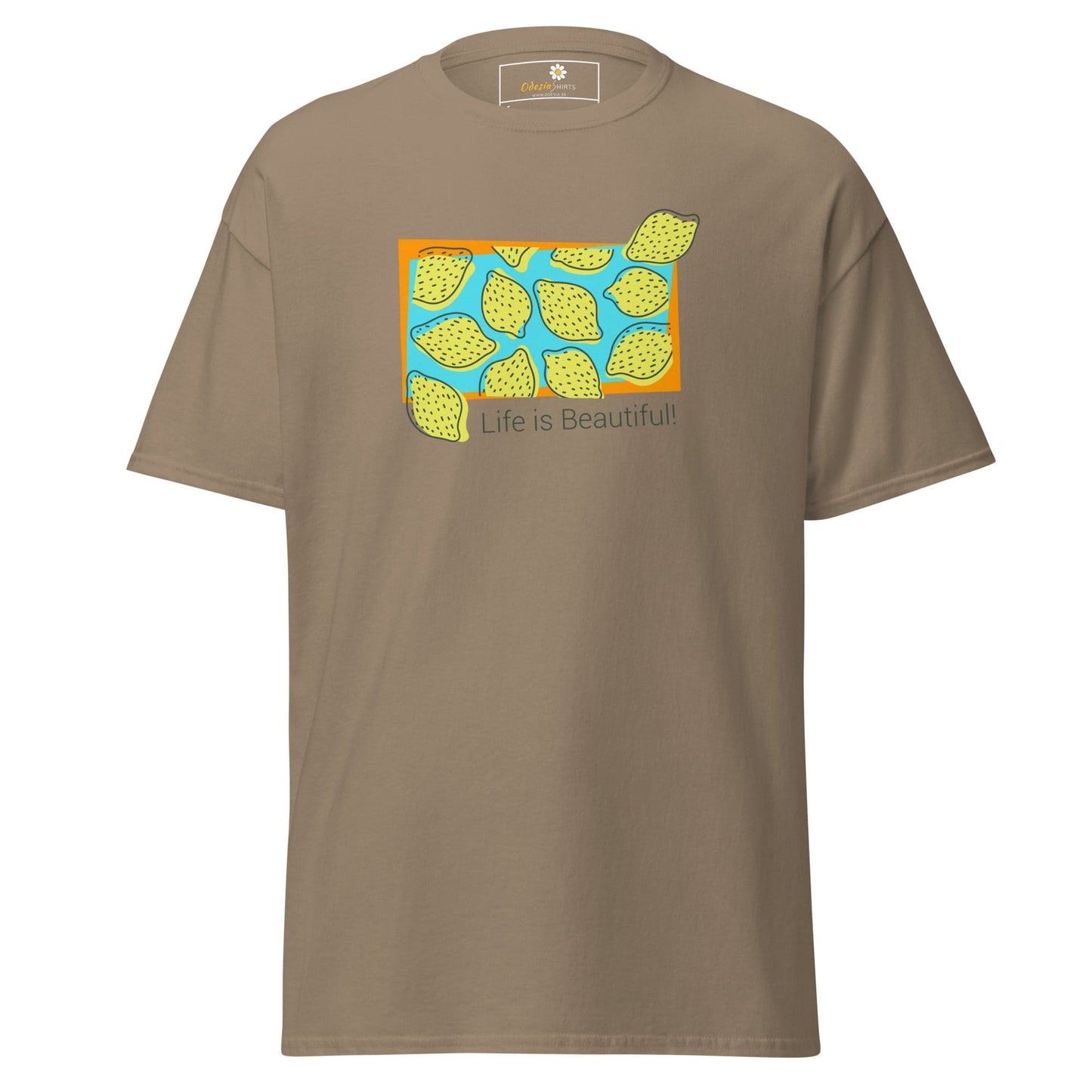 Taupe T-Shirt with Lemon Graphic for Men and Women in Sizes S to XL