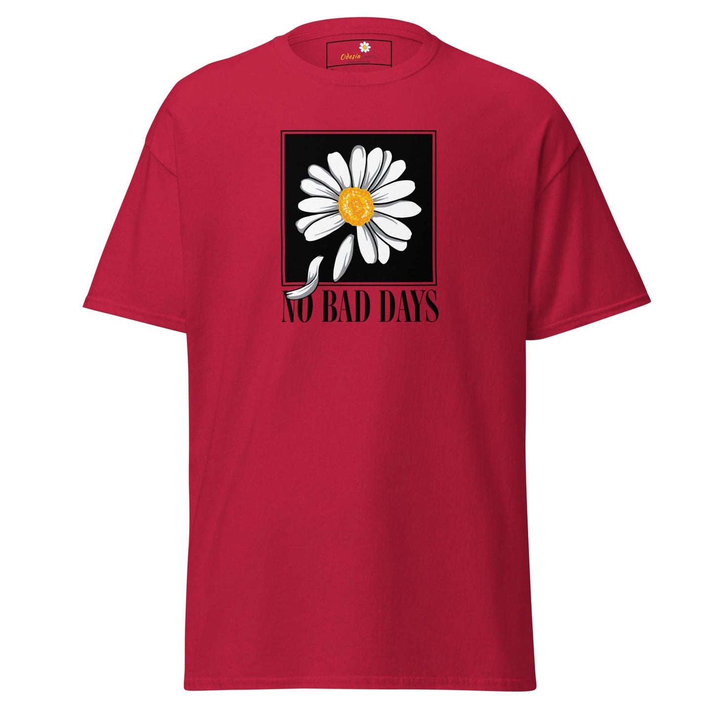 Red T-shirt with daisy graphic from T- SHIRT DESIGN TEE for men and women sizes S to XL