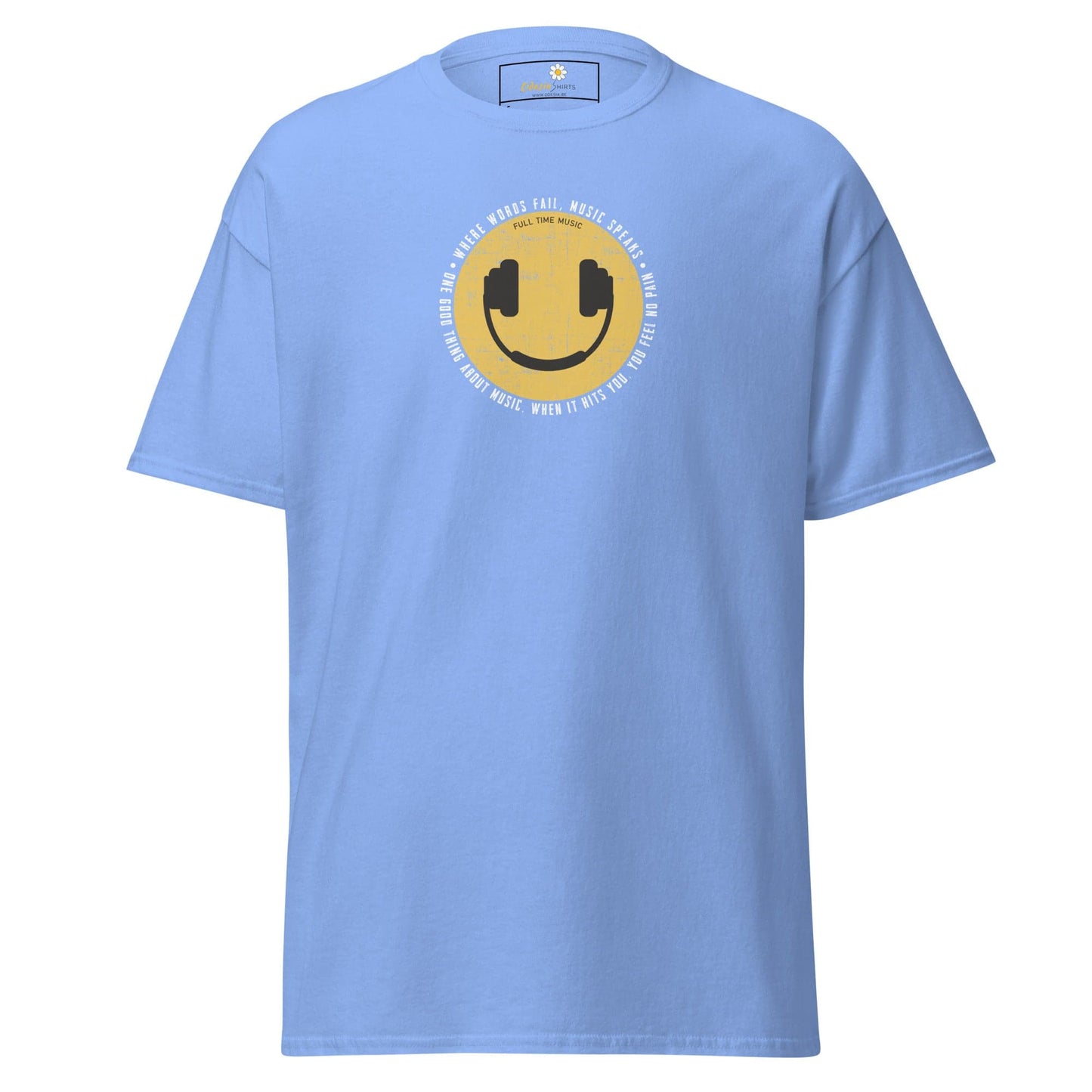 Light blue T-shirt with smiley face design for Men and Women in sizes S to XL