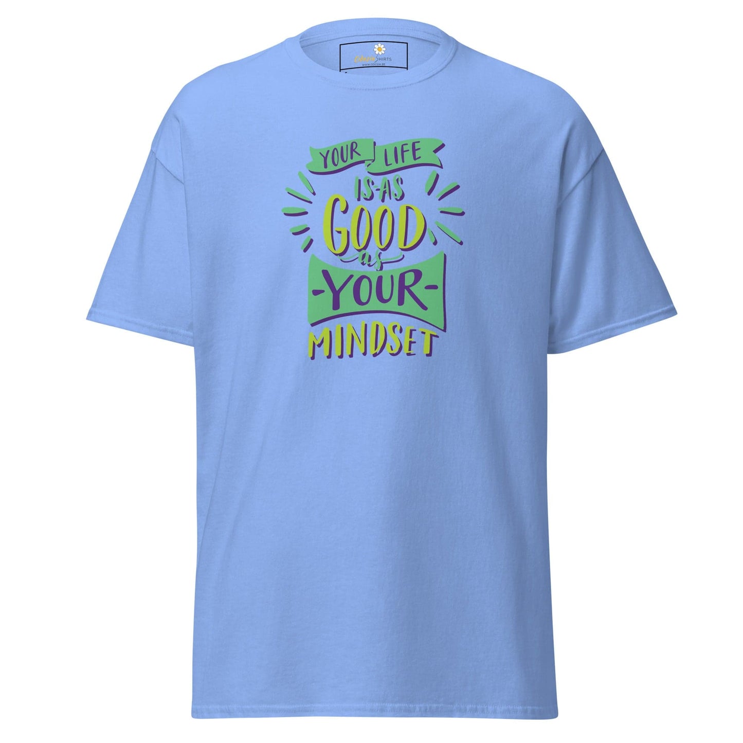 Light blue T-shirt with a motivational quote from T-SHIRT DESIGN TEE for Man and Woman