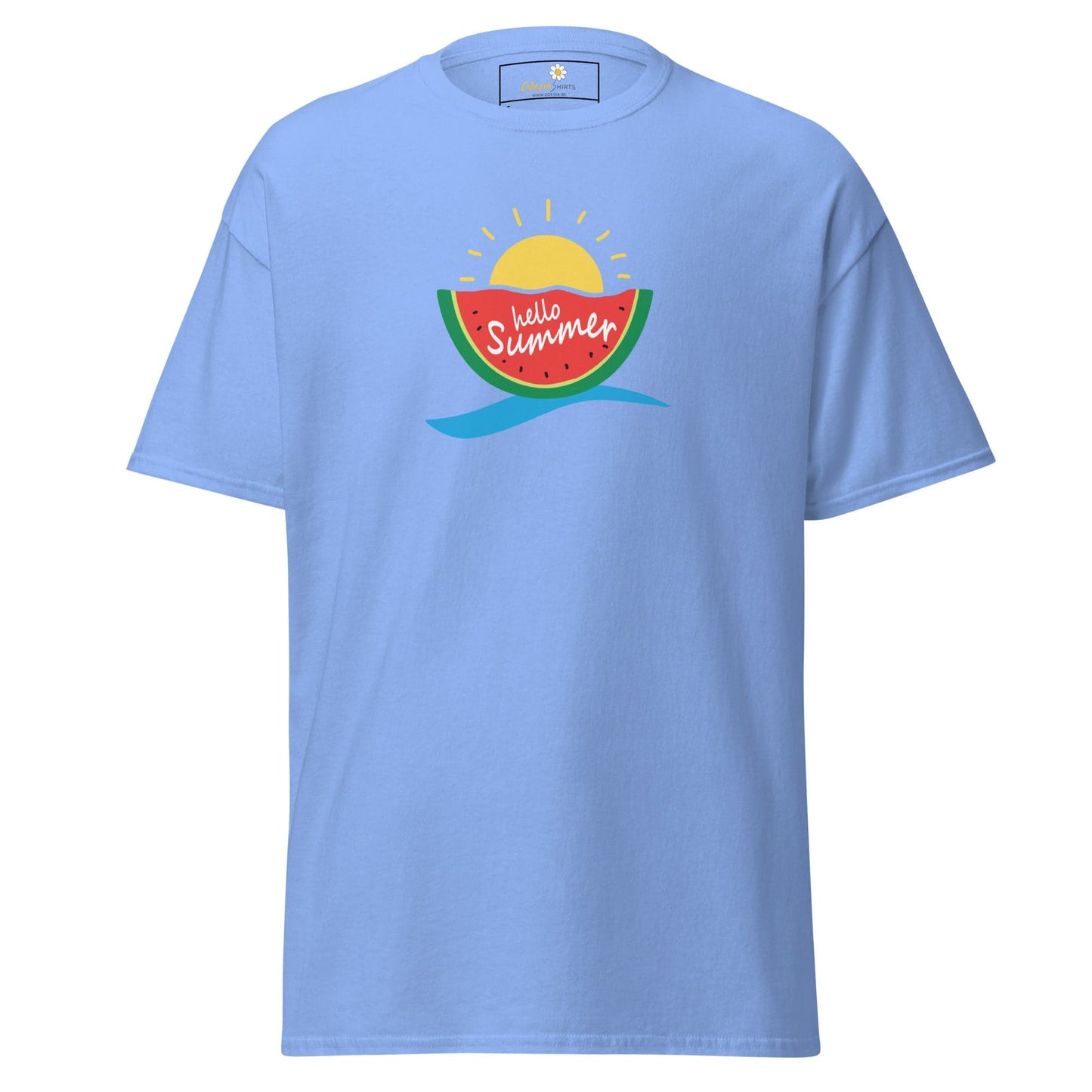 Light blue T-shirt featuring a watermelon design for men and women sizes S to XL
