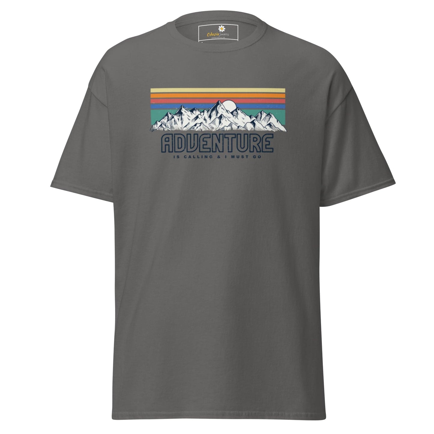 Gray T-shirt featuring a mountain graphic for Men and Women in S to XL sizes
