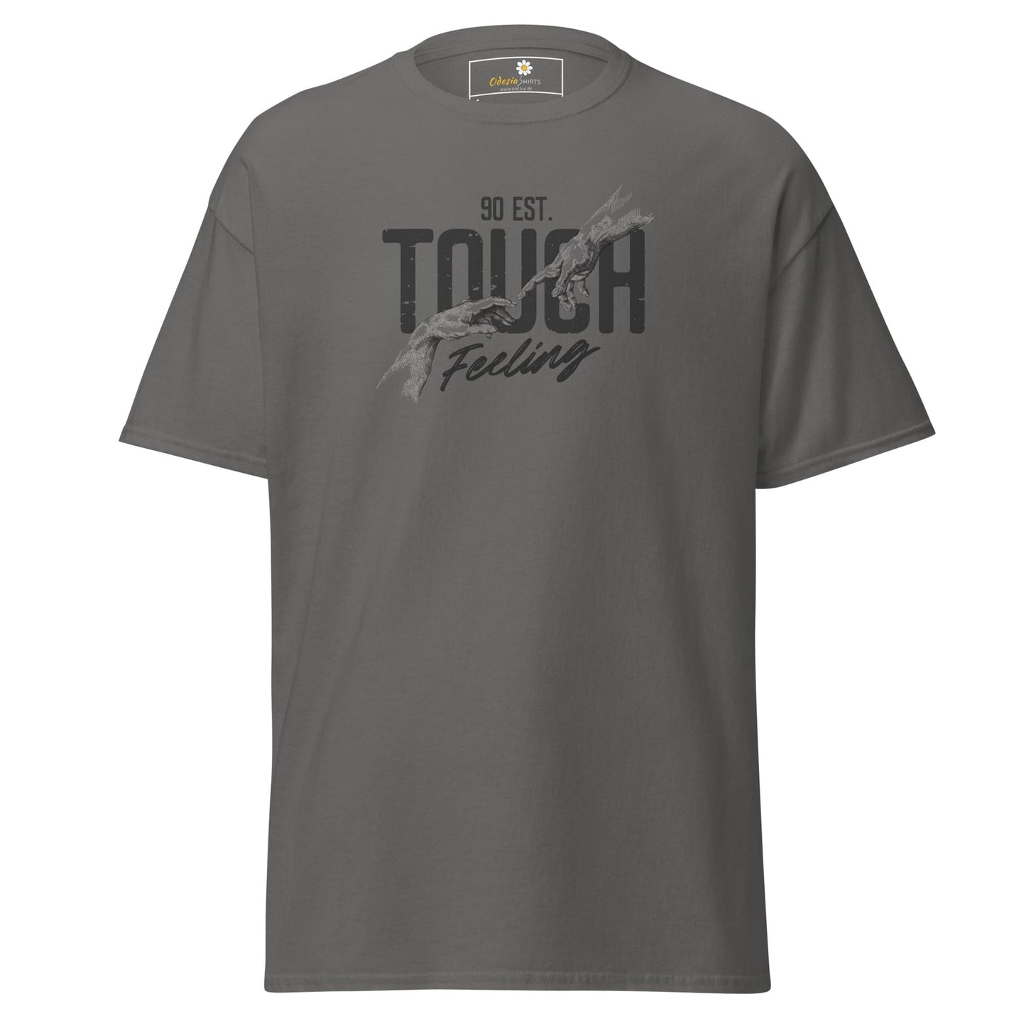 Gray T-shirt with graphic design, suitable for men and women sizes S to XL