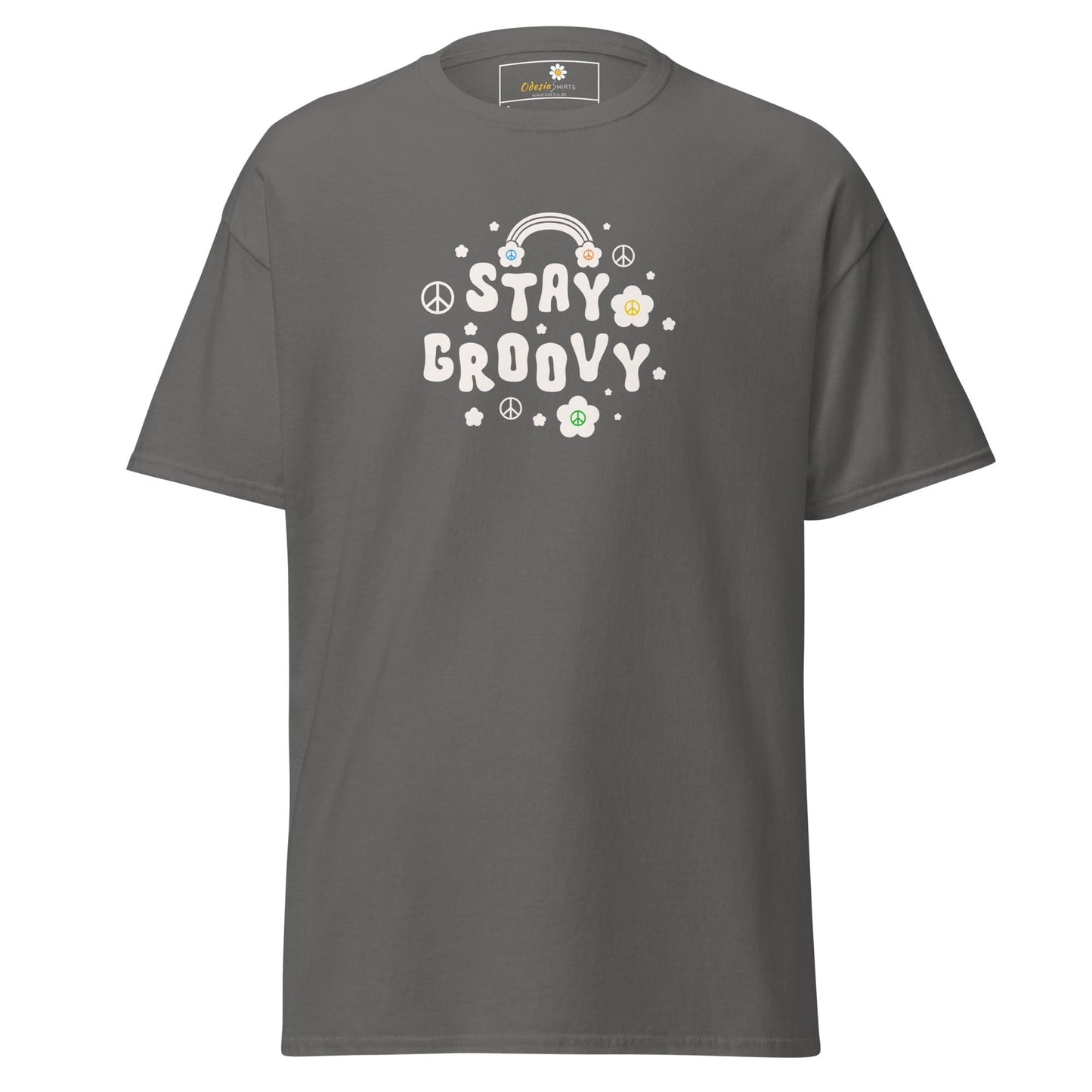 Unisex classic t-shirt - POSITIVE STAY GROOVY FLOWERS - REGULAR - Charcoal / S