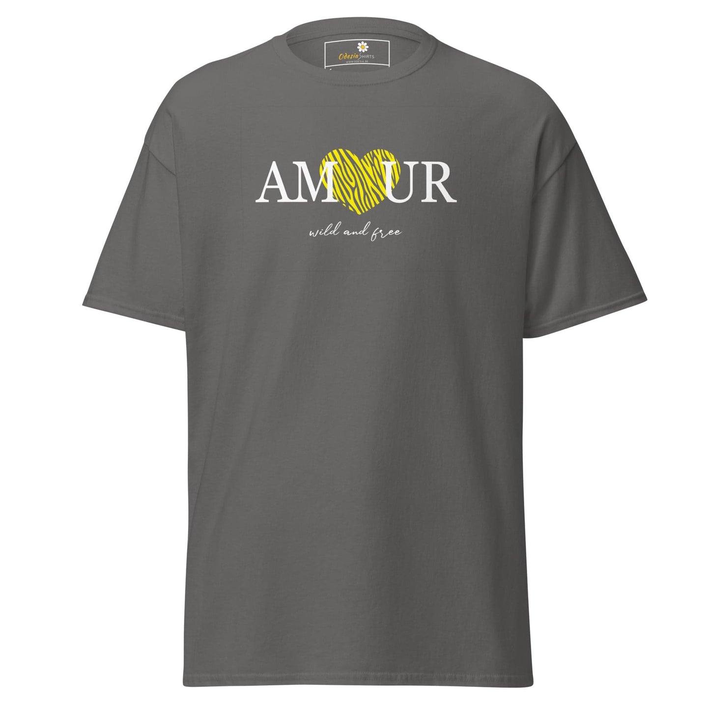 Unisex classic t-shirt TEXT AMOUR WILD N FREE - REGULAR - Charcoal / S