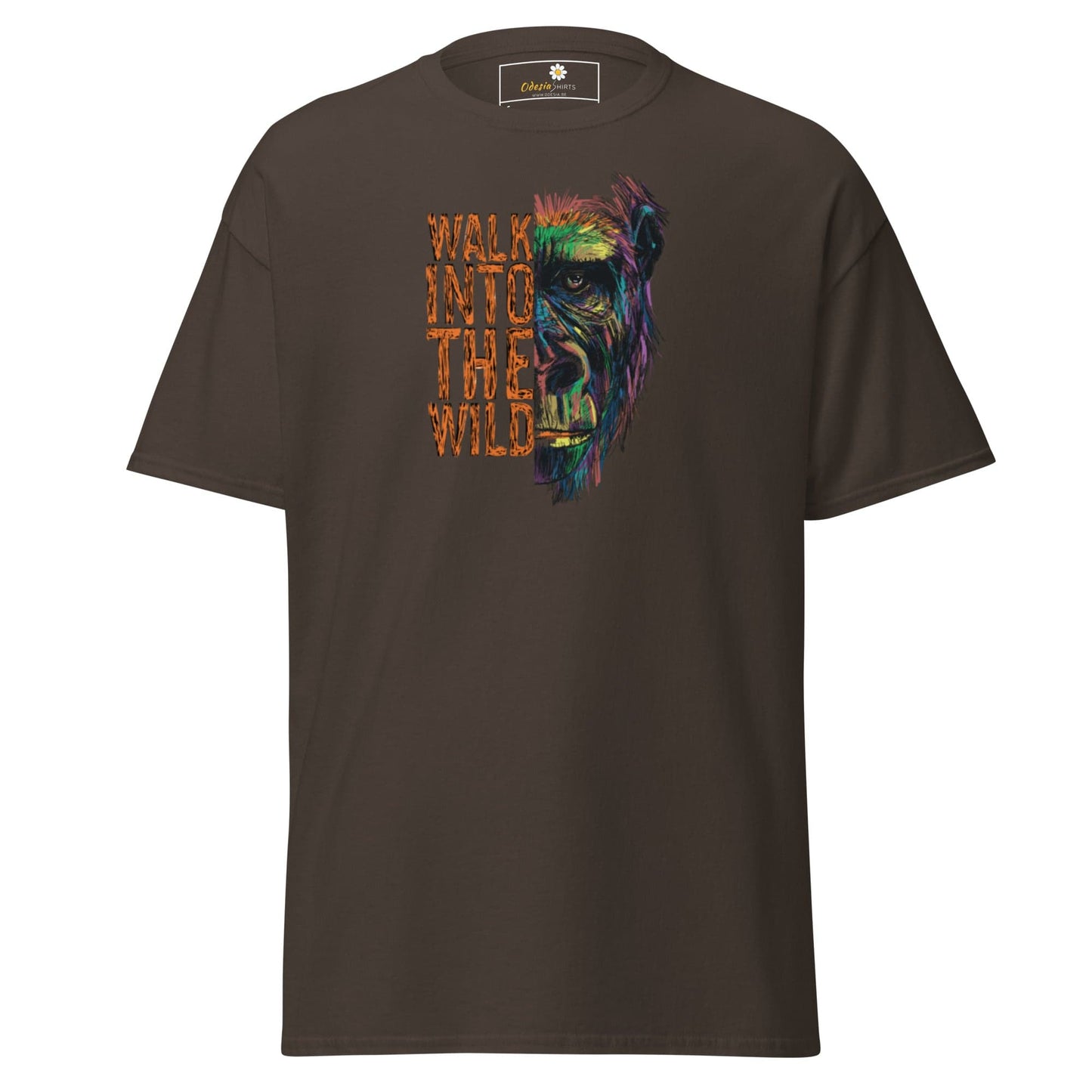 Brown T-shirt with a Gorilla graphic for Men and Women, available in sizes S to XL