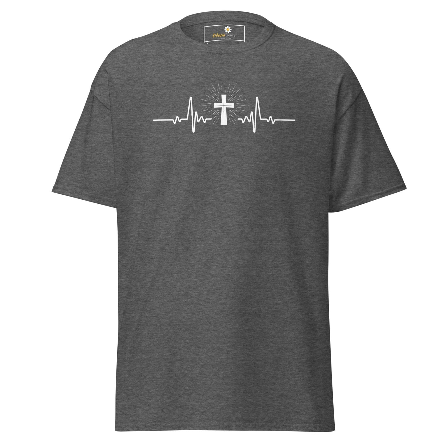 Gray T-shirt with cross heartbeat design for Men and Women in sizes S to XL