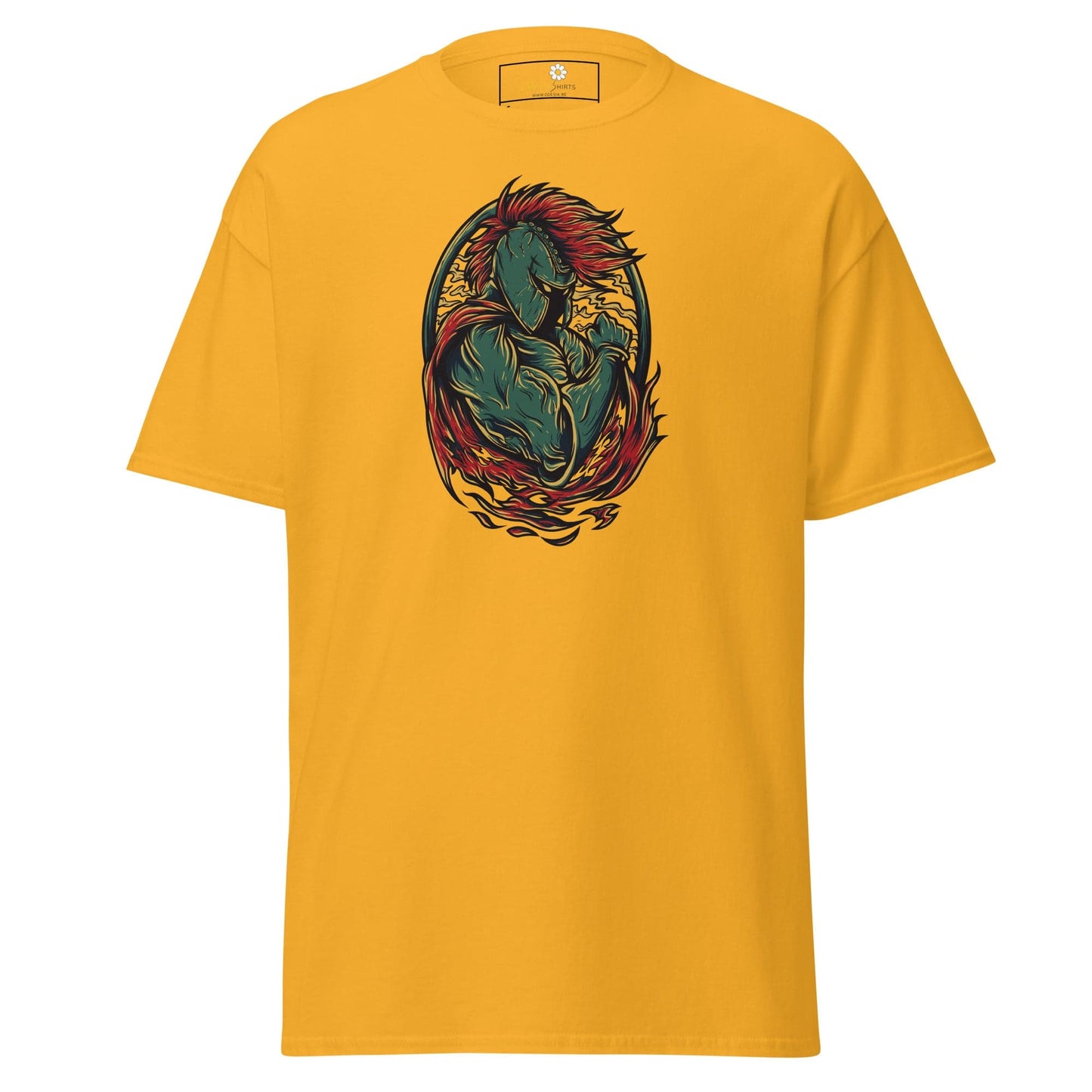 Yellow T-shirt with a warrior graphic for Men and Women in sizes S to XL