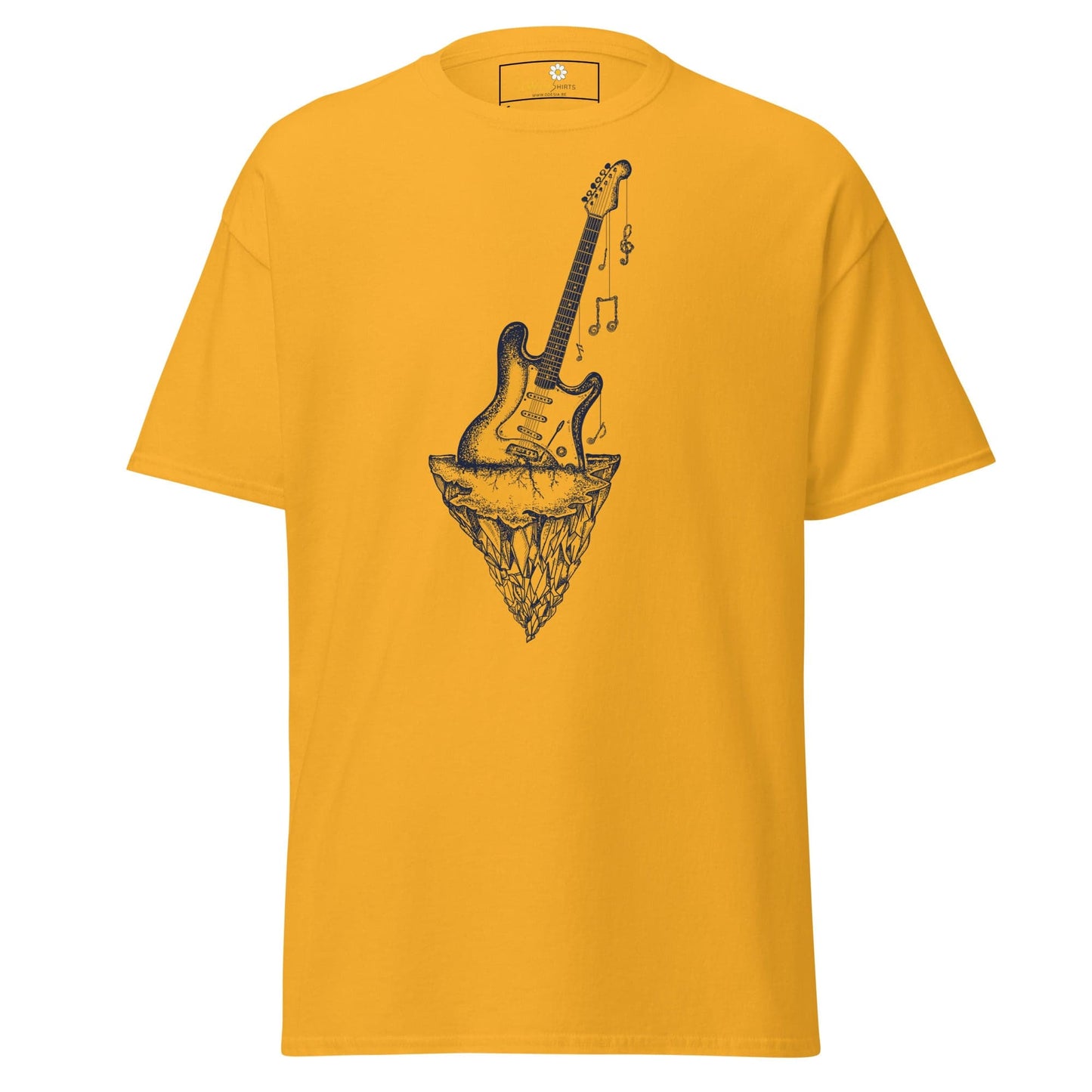 Yellow T-shirt with guitar graphic from T-SHIRT DESIGN TEE for Men and Women, sizes S to XL