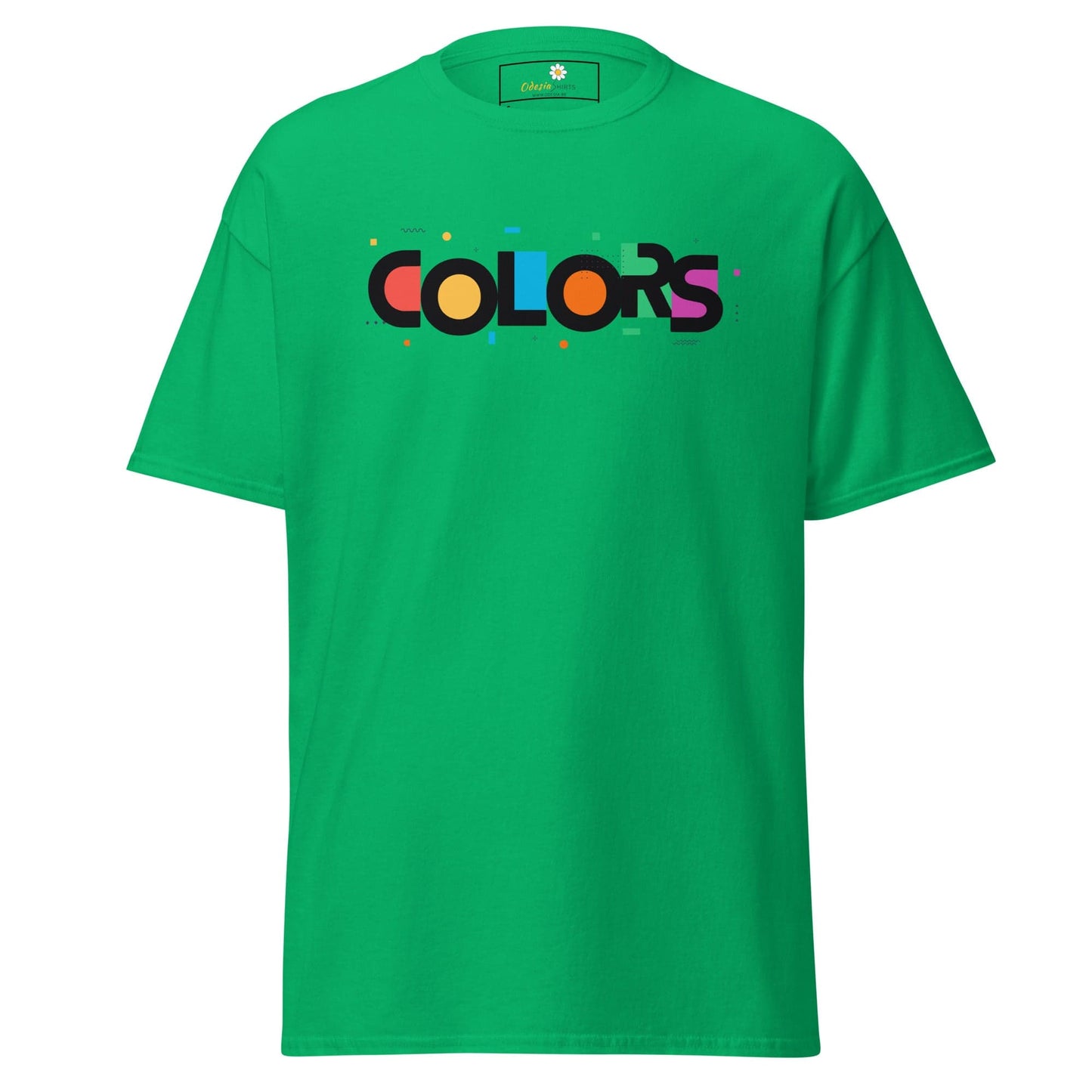 Green T-shirt with COLORS graphic for Men and Women in sizes S to XL