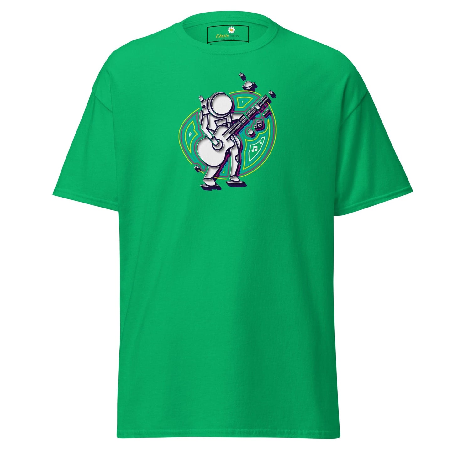 Green T-shirt with astronaut graphic available in S to XL for men and women
