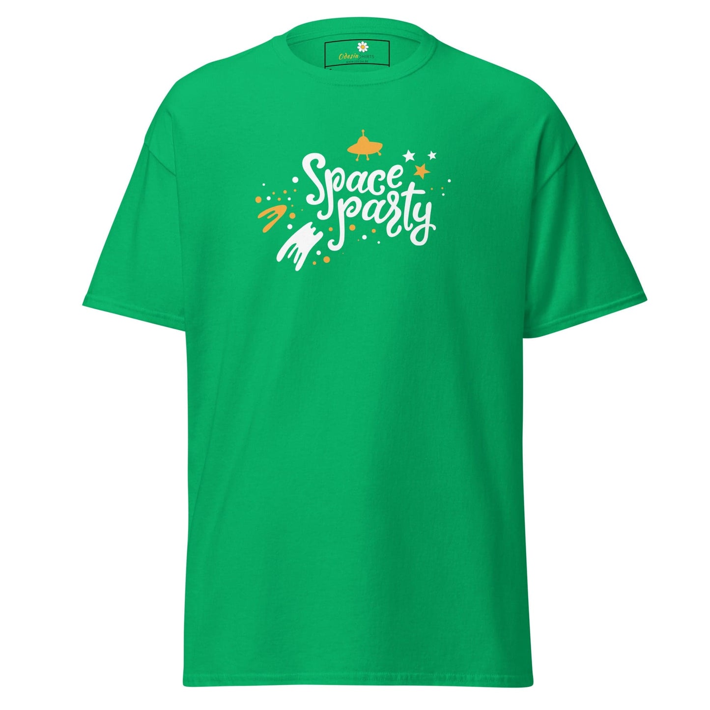 Green T-shirt with space party graphic from T-SHIRT DESIGN TEE for Men and Women