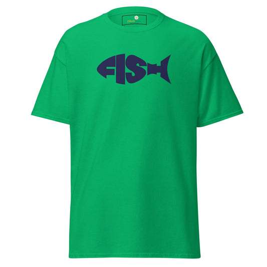 Green T-shirt with FISH text forming a fish shape, ideal for Men and Women sizes S to XL