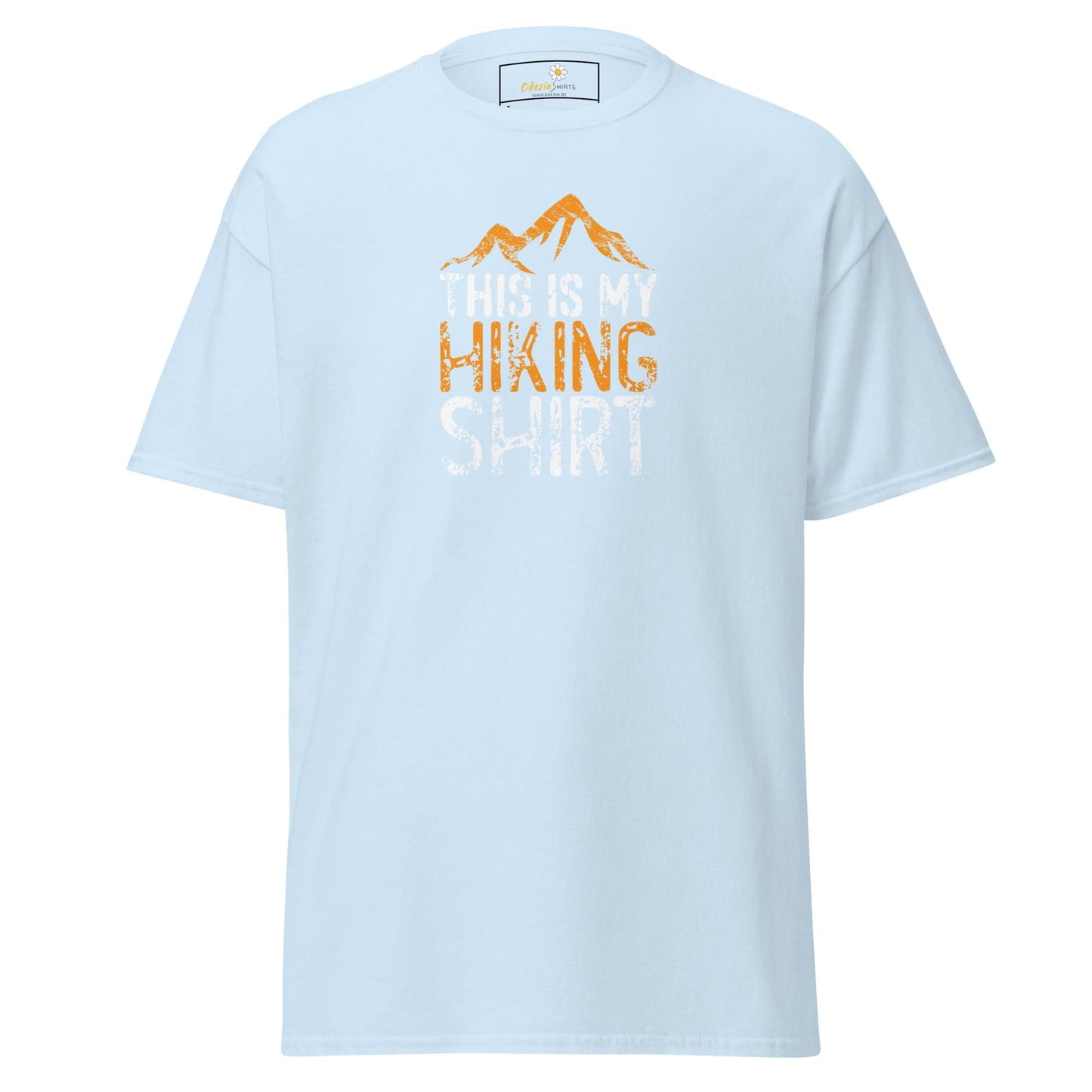 Light blue T-shirt with mountain graphic for men and women in sizes S to XL