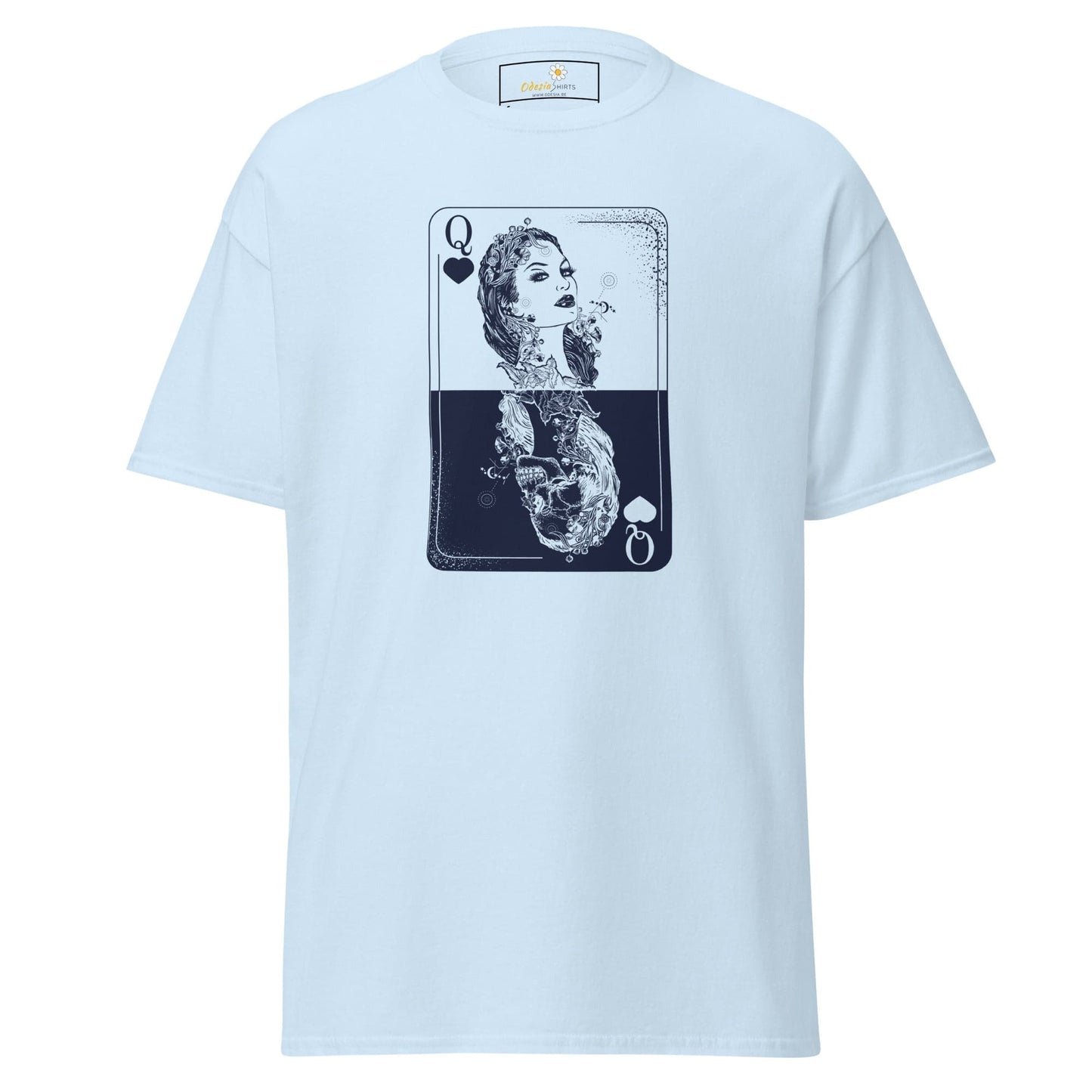 Light blue T-shirt with playing card graphic from T-SHIRT DESIGN TEE for Men and Women