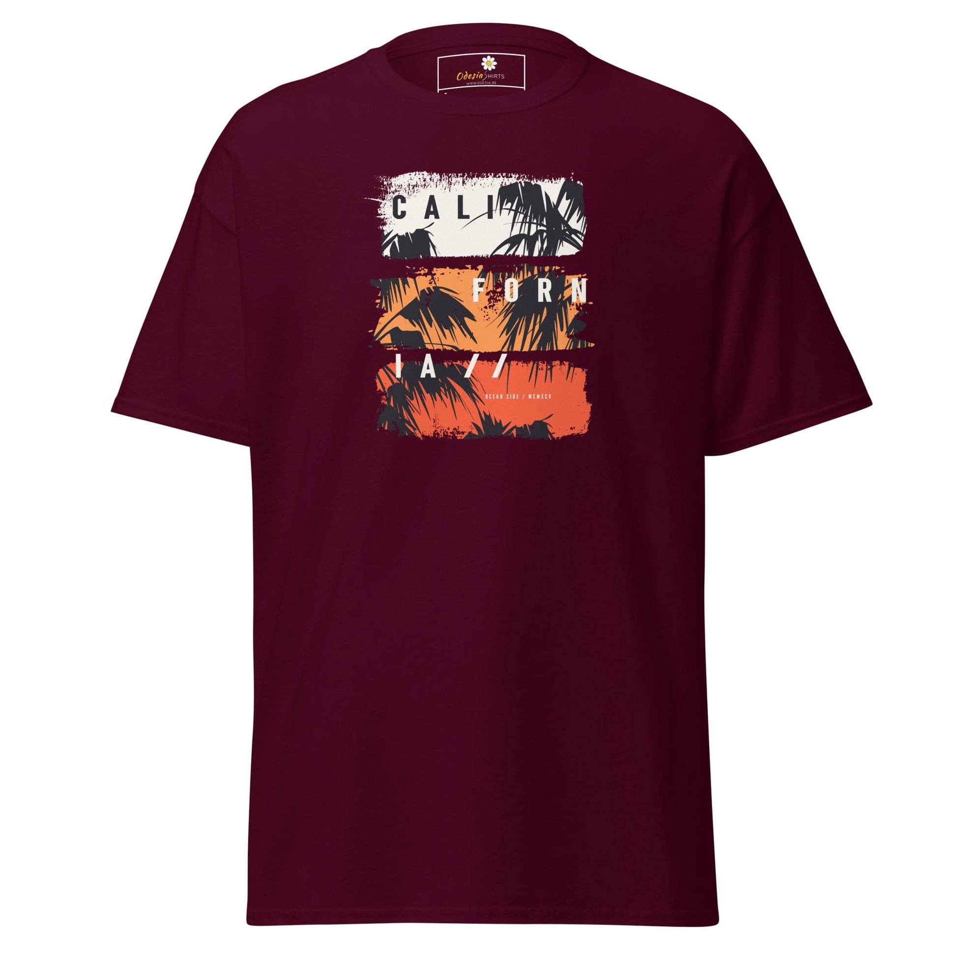 Maroon T-shirt with California graphic available in men’s and women’s sizes S to XL