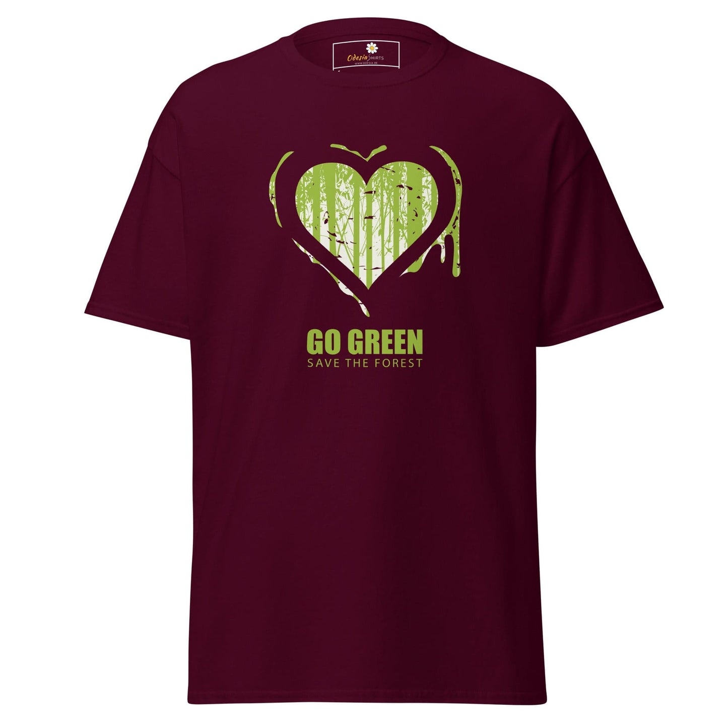 Maroon T-shirt with heart graphic available in S to XL for men and Women