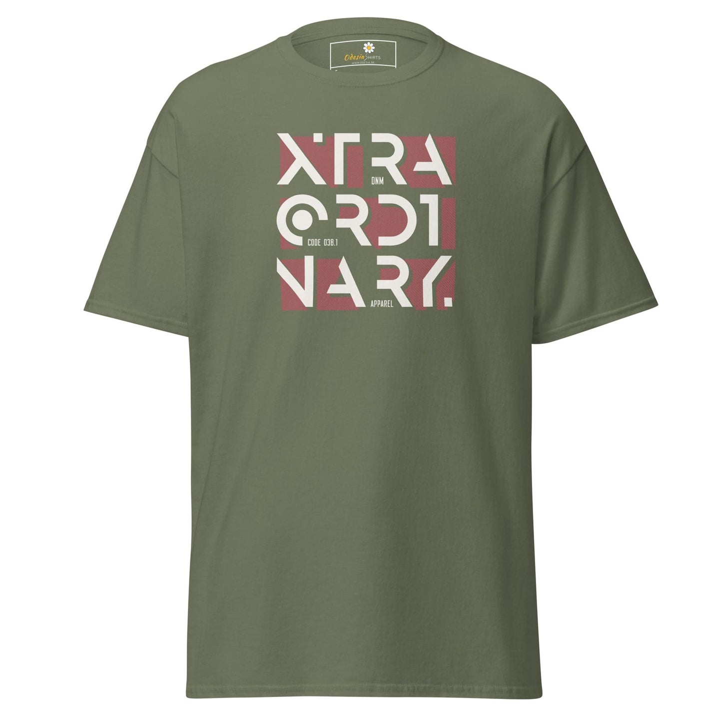 Olive green T-shirt with extraordinary graphic for men and women available in sizes S to XL