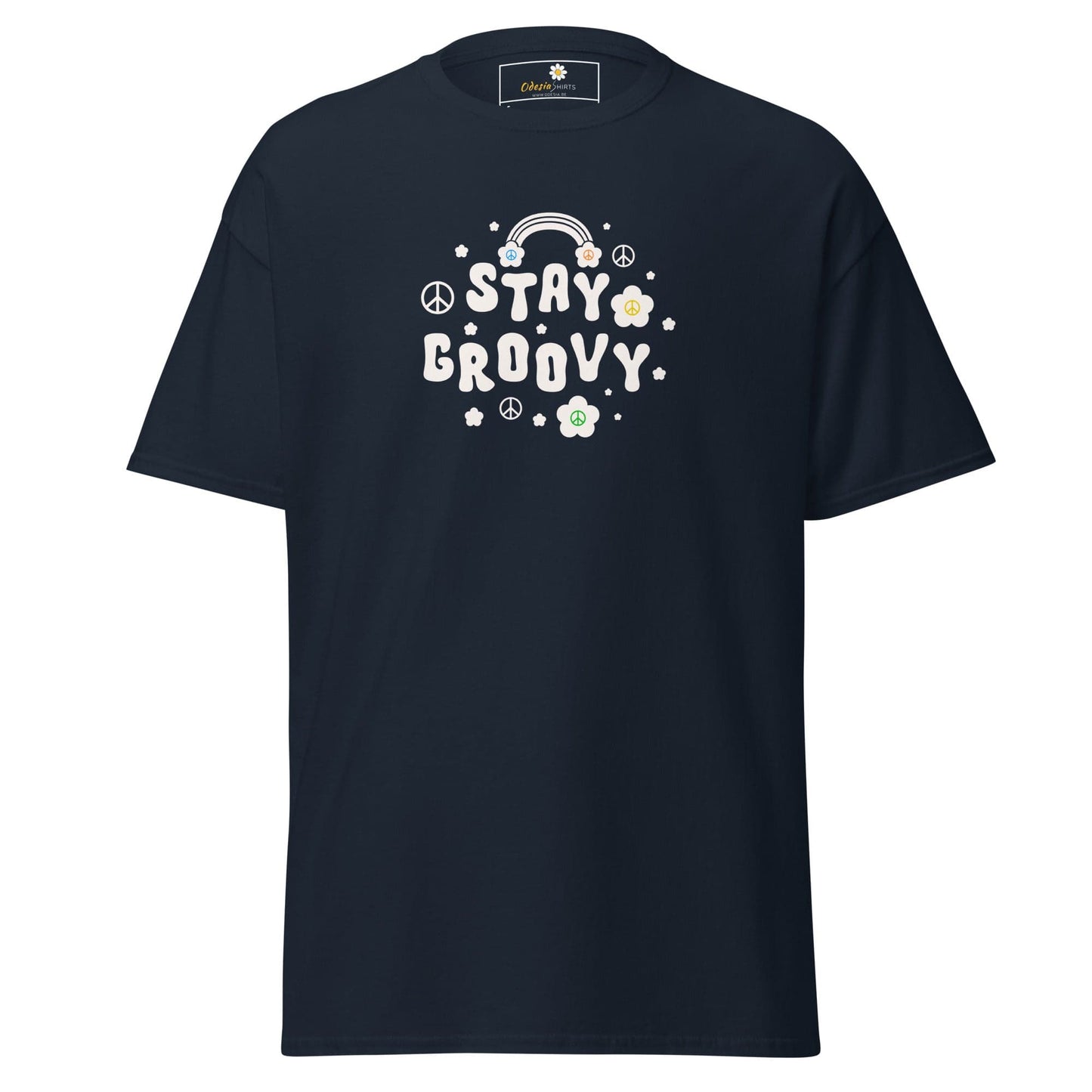 Unisex classic t-shirt - POSITIVE STAY GROOVY FLOWERS - REGULAR - Navy / S