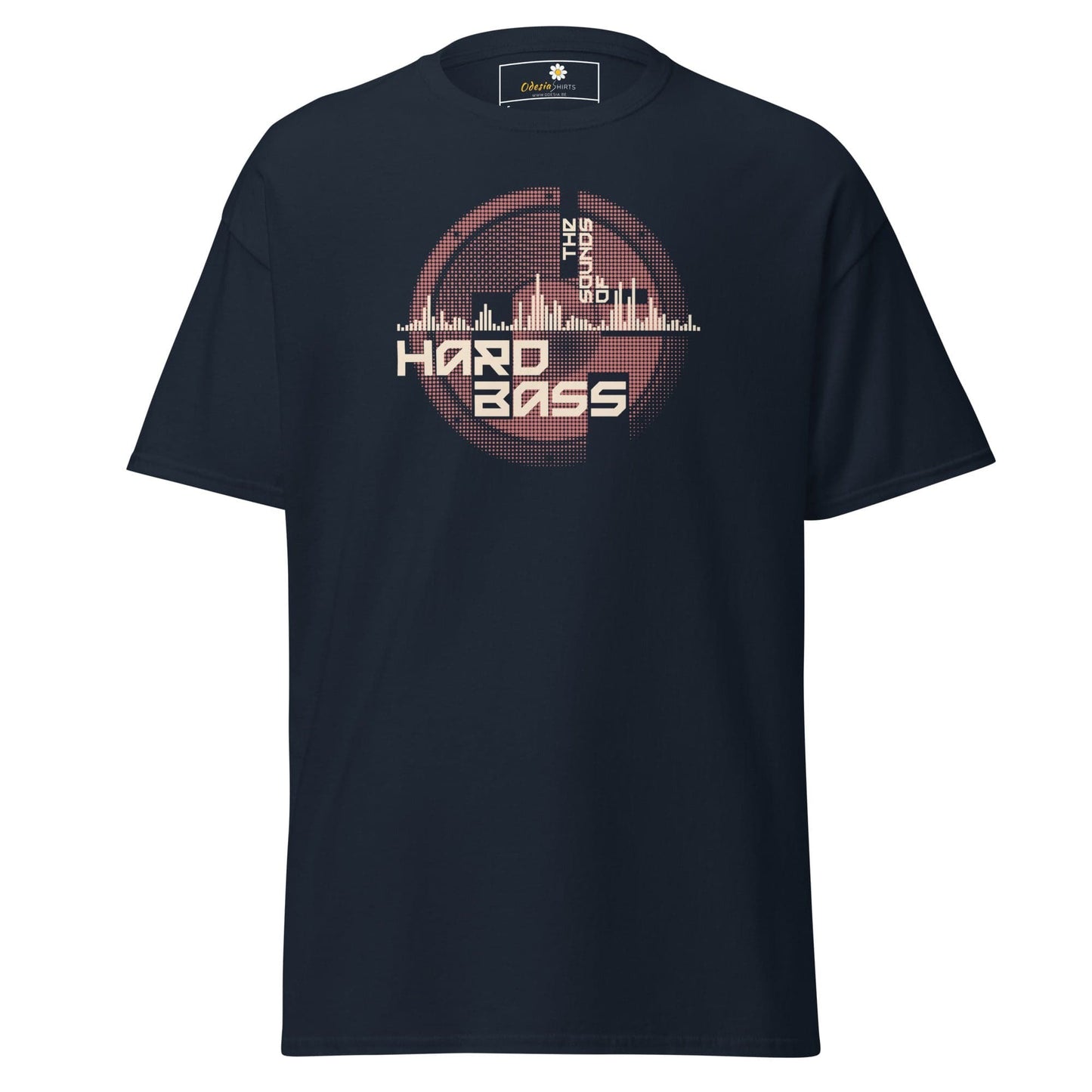 Navy blue T-shirt with Hard Bass graphic, available in S to XL for men and women