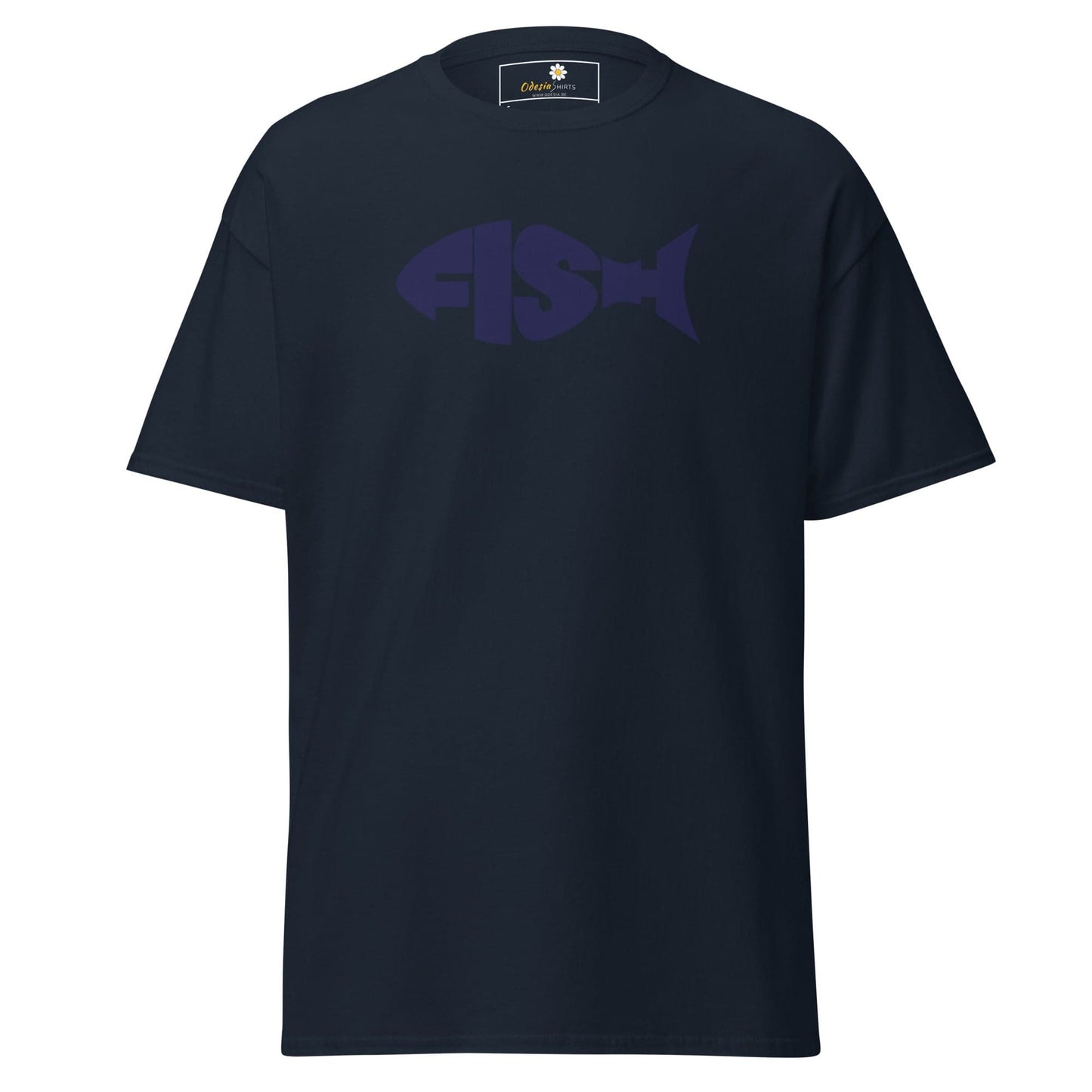 Navy blue T-shirt with fish design for Men and Women in size S to XL