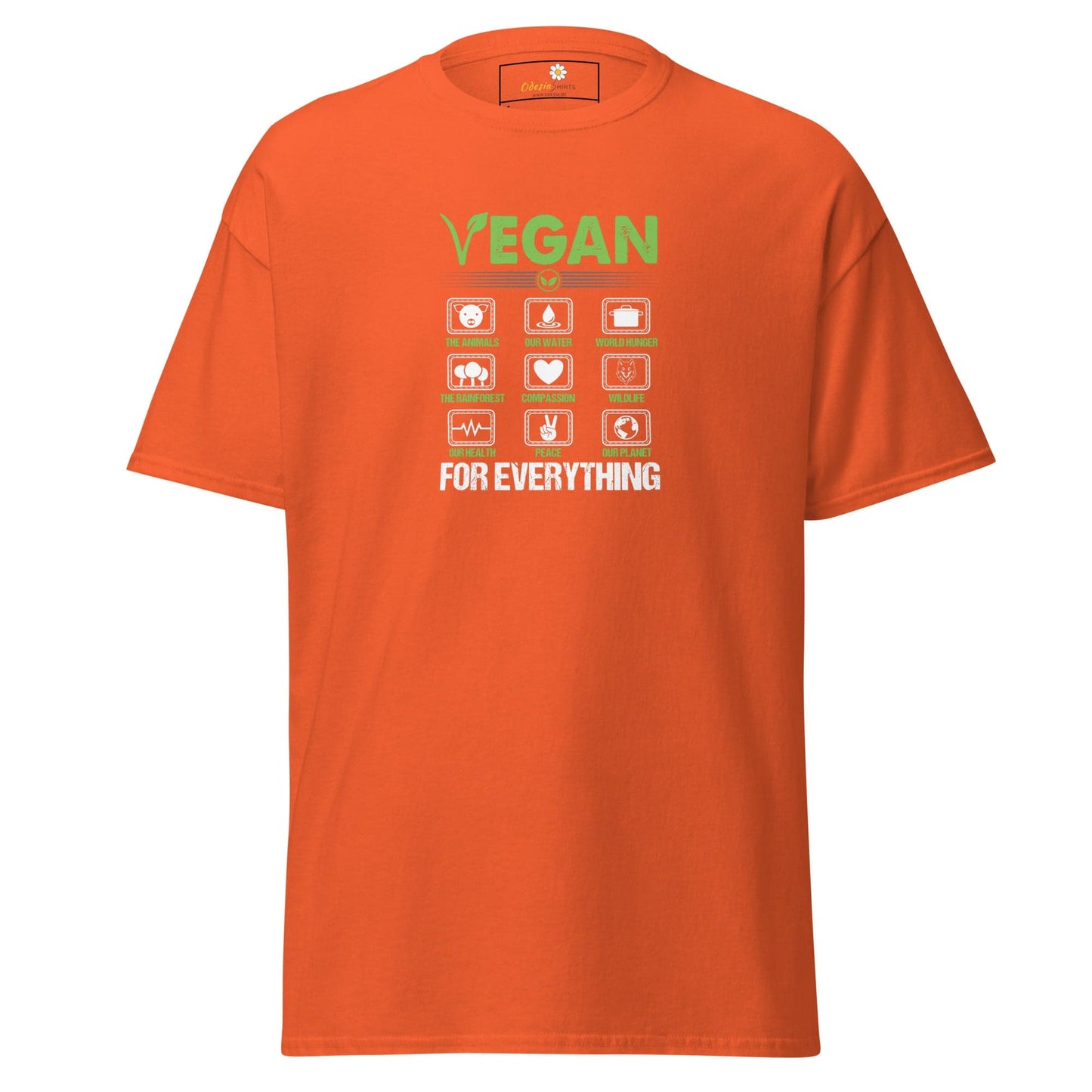 Orange T-shirt with vegan graphic for Men and Women in sizes S to XL