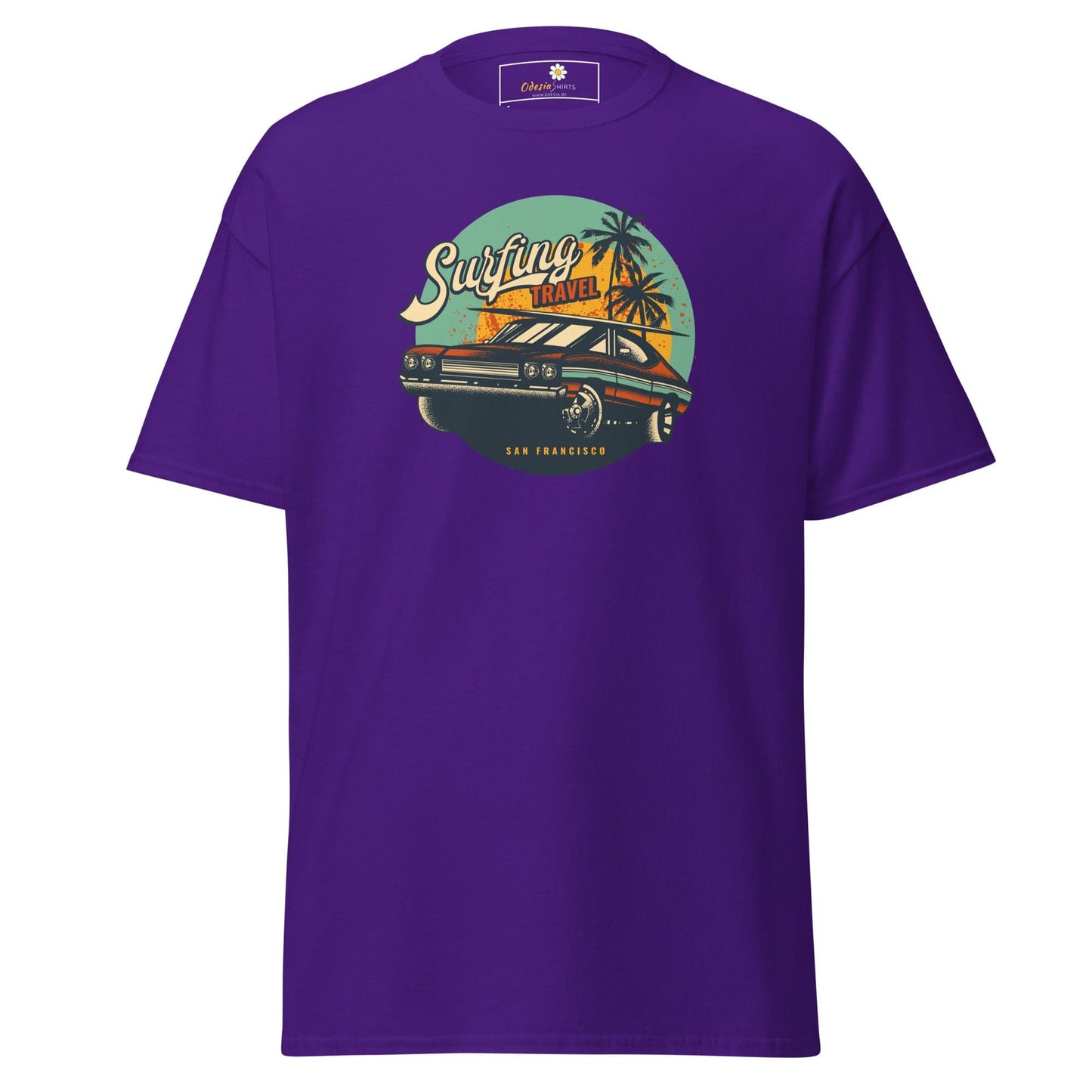 Purple T-shirt with car graphic for Men and Women in sizes S to XL