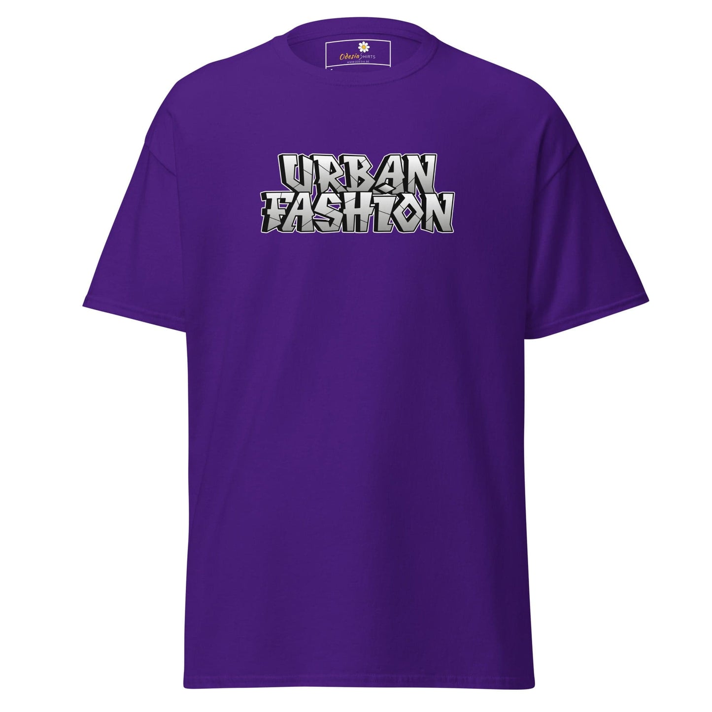 Purple T-shirt with Urban Fashion graphic for men and women in sizes S to XL