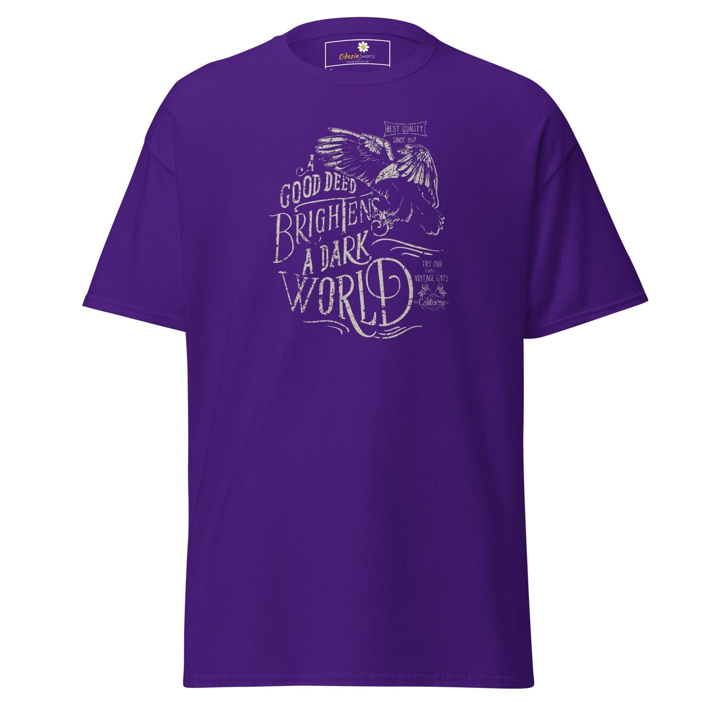 Purple graphic T-shirt displayed in T-SHIRT DESIGN TEE for men and women available in sizes S to XL