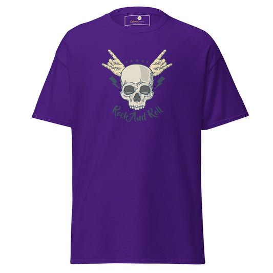 Purple T-shirt with skull graphic for men and women available in sizes S to XL
