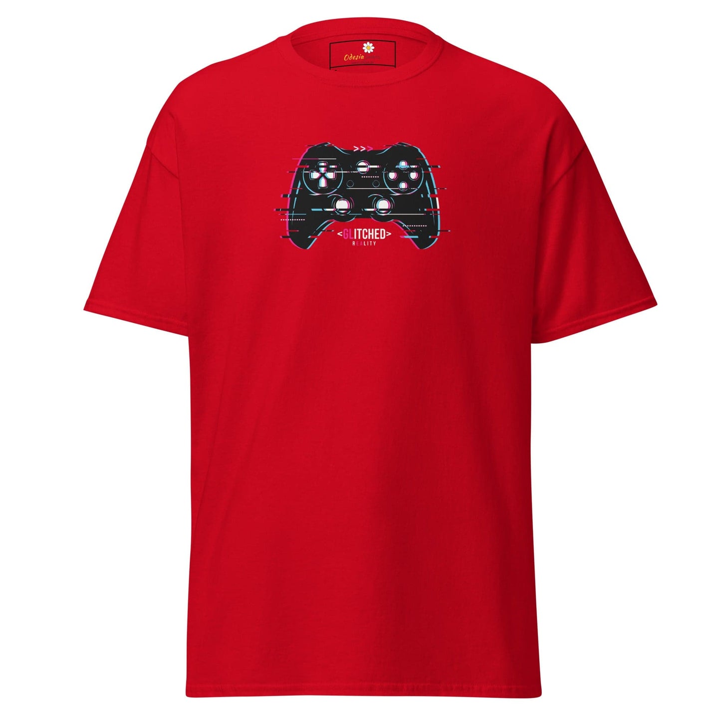 Red T-shirt with video game controller graphic, suitable for men and women, S to XL
