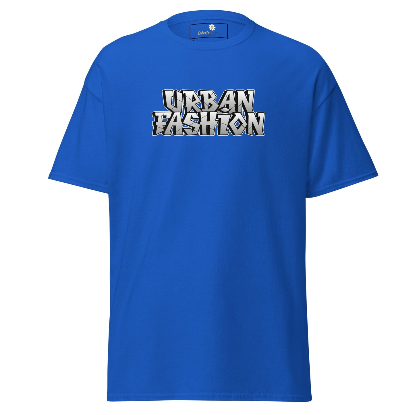 Blue T-shirt with Urban Fashion text for Men and Women, available in sizes S to XL