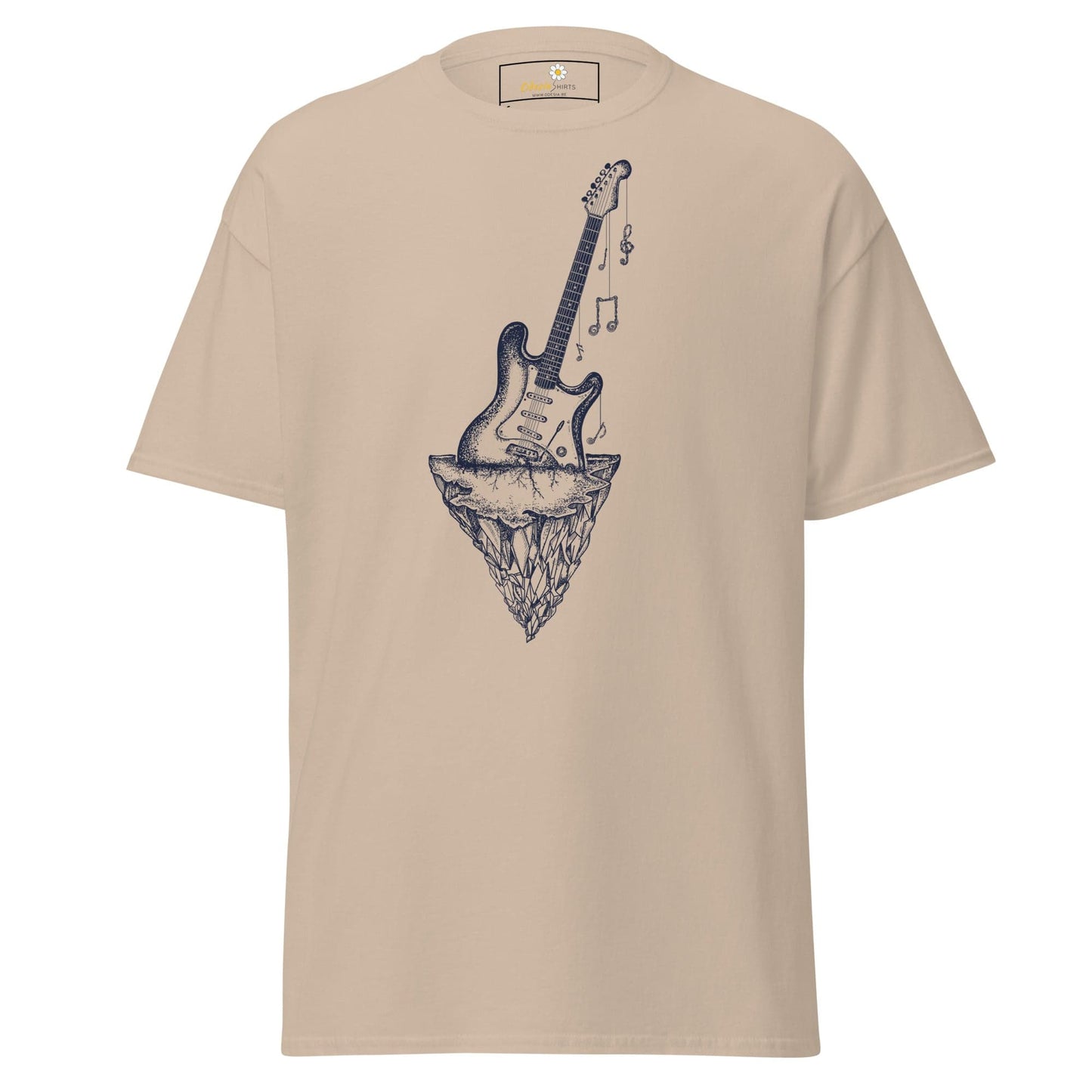 Beige T-shirt with guitar graphic from T-SHIRT DESIGN TEE for Men and Women, sizes S to XL