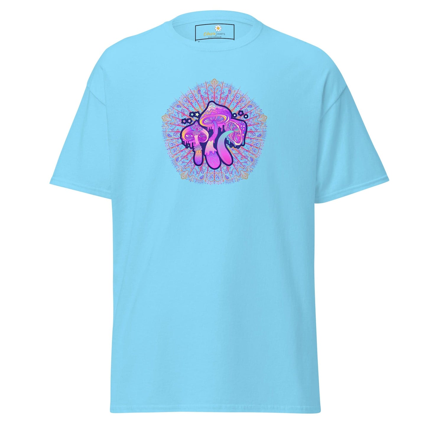 Light blue T-shirt with mushroom graphic from T-SHIRT DESIGN TEE MAN WOMAN S-XL