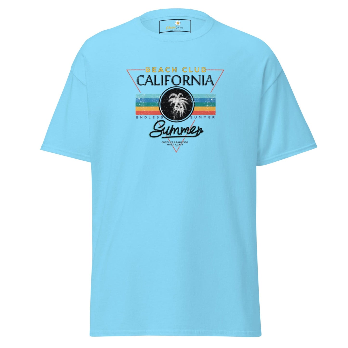 Light blue T-shirt with Beach Club design for men and women in sizes S to XL