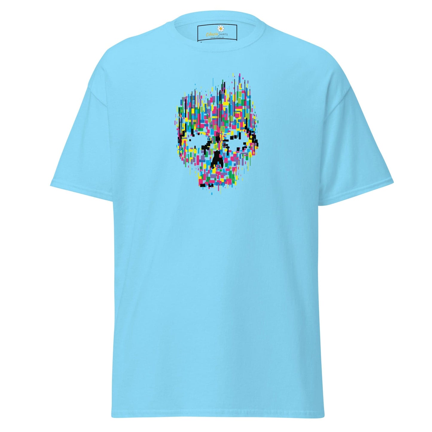 Unisex classic t-shirt - SKULL COLORFUL CUBES - REGULAR - Sky / S